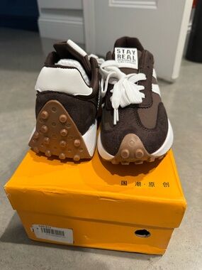 Brown & White Retro Runner Sneakers